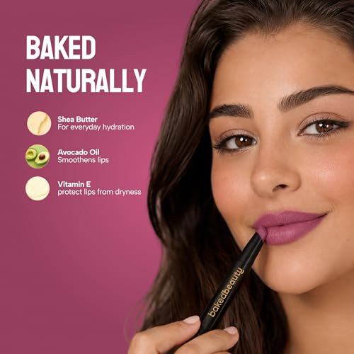 Image of BAKED BEAUTY Super Matte Lip Cream Crayon Pack of 3 Lipstick for Women | Long-Lasting 8 Hours Stay Non Transfer Retractable | Smudge Proof & Waterproof Lipstick Enriched with Jojoba Oil & Vitamin E 7.5g Forget Me Not