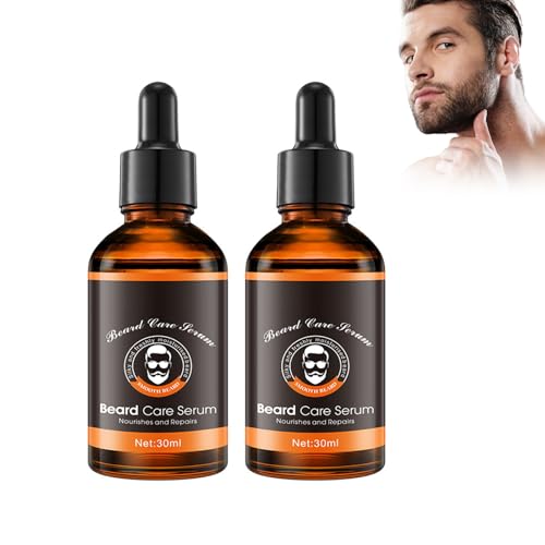 Lot de 2 sérums pour barbe - Sérum volume de barbe pour homme - Huile nourrissante pour barbe pour plus de souplesse - Barbe plus dense et plus épaisse - Huile de croissance de la barbe pour hommes