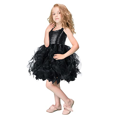Leegleri Black Tutu Princess Dress For Girls Black Costume For Girls,Tulle Sequin Willow Outfit Gift Dress For Birthday Party 10T #TOP2
