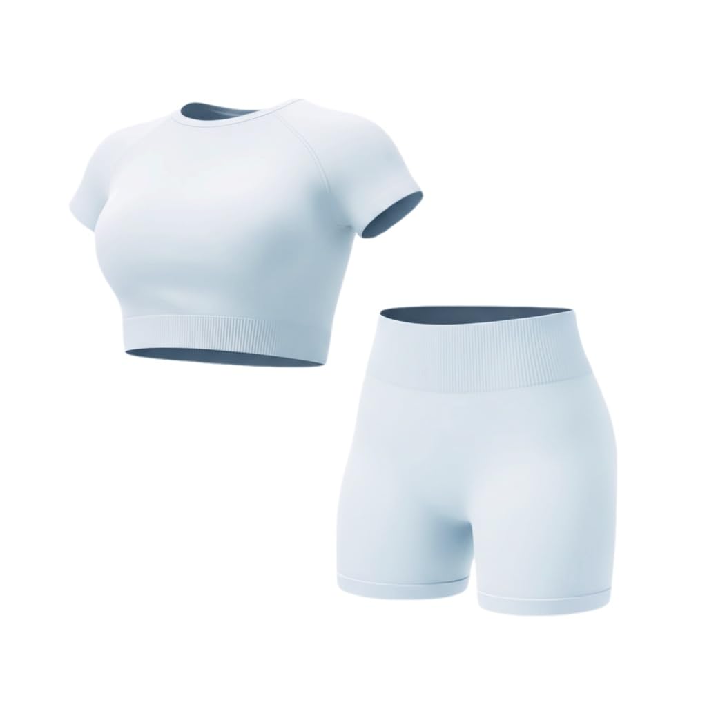 Ensembles D'entraînement pour Femmes Top Court Sans Coutures 2 Pièce Short Taille Haute Tenues Décontractées Yoga Fitness Gym