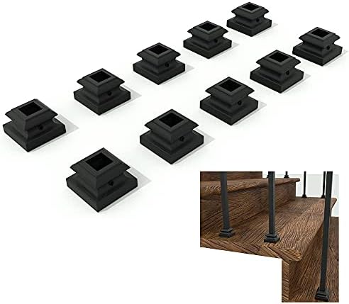 Aotree- Iron Baluster Shoes - Flat Shoe with Screw - for Use with 1/2" Square Balusters - Set of 10 (Satin Black)
