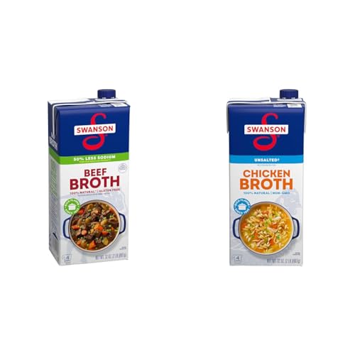 (Bundle of 4) Swanson Beef and Chicken Broths, 32 oz Cartons