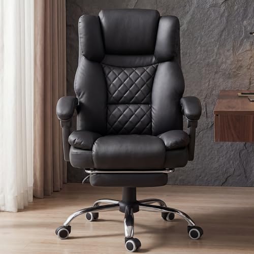 Image of GTPLAYER Executive Office Chair Big and Tall Leather Gaming Chair with Pocket Spring Cushion & Ergonomic Lumbar Support for Lower Back Pain Relief, Comfy Desk Chair with Footrest, Matte-Black