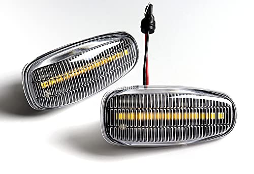 HYPERSPEED Front Side Marker Lights Turn Signal Lamp Assembly 2PCS Fit for Mercedes W124 W140 W163 W202 W210 W414 W638 W670 W901 CLK SLK Class, Car Replacement Parts Accessories (Clear Lens White LED)