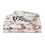 KOMFOR 4 Piece Bed Sheets Set Queen Floral Leaves Hotel Luxury Bedding Sheet - 1 Flat Sheet 1 Fitted Sheet 2 Pillowcases Double Brushed Microfiber Hypoallergenic Deep Fitted Sheet Set Beige