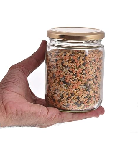 Image of Glassbunny Kitchen Storage Glass Jar For Kitchen With Air Tight Golden Cap, 500ml Glass Jar with Rust Proof Lid, Suitable to use in Your Home Office, Kitchen Storage Pack of 3
