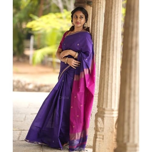 Image of Original Maheswari Cotton Silk Saree for Women | Kanjivaram Pure Silk Cotton Sari with Blouse | Zari Work | Tassels | Handloom Weave