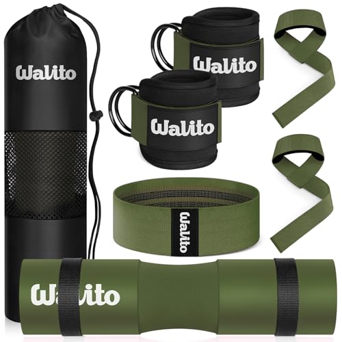 Image of WALITO 8Pcs Barbell Pad Set for Hip Thrust - Squat Pad,Gym Accessories for Women with Bar Bad,Bench Press, with Gym Ankle Straps,Resistance Bands for Working Out,Lifting Strap,Carry Bag