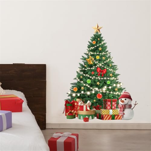 WALLMEII クリスマスツリー ウォールステッカー 雪だるま 贈り物箱 Christmas Decoration クリスマス 飾り おしゃれ 祝祭 装飾品 ウォール シール DIY 冬 壁紙 はがせる 壁飾り 子供 リビング 寝室 廊下用 インテリア ステッカー 剥がせる [5]