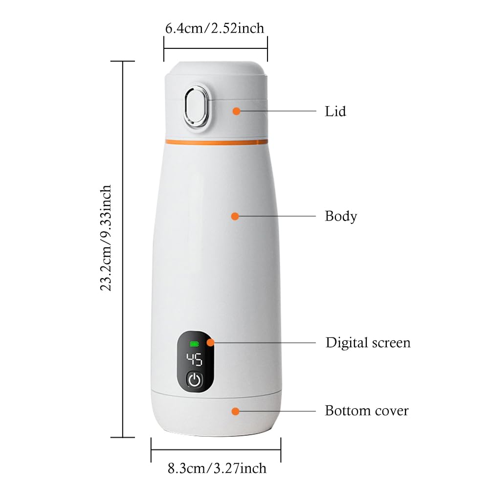Portable Chauffe Biberon usb rechargeable Chauffe-Lait 350Ml Chauffe-Eau Pour Eau, Lait, Lait Maternel Tempérture Réglable 37°C a 55°C, Couvercle thermostatique pour la voiture, l'extérieur