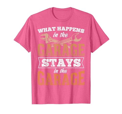 What Happens in The Garage Stays in The Garage - Car Work Car T-Shirt, Men, Pink Heather, Medium