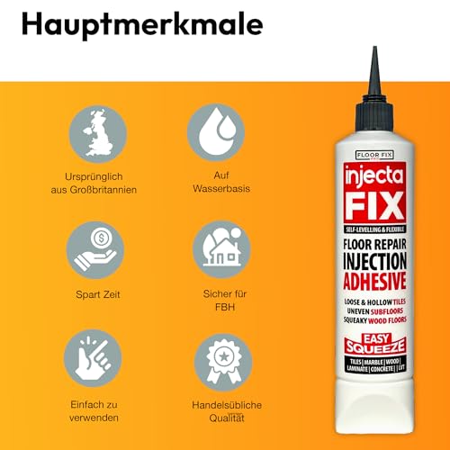 Injectafix Easy Squeeze 300 ml – Starker Reparaturkleber zum Befestigen loser Fliesen und Reparieren von hohlen Böden – Keramik, Laminat, Holz und LVT. Stark und flexibel.