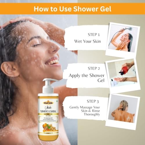 Image of Khadi Turmeric & Sandalwood Body Wash Gel 300 ml | Brightening & Antibacterial | For Redness & Irritation | Hydrates & Refreshes | Body Wash Shower Gel For Women & Men | All Skin Types