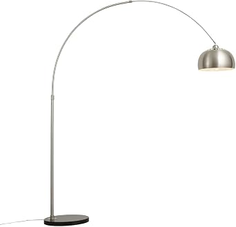 Qazqa Modern arc lamp with Shade, Floor lamp - Booglamp XXL - Nickel matt Satin, Round, max. 60W, e27, 170cm, Living Room
