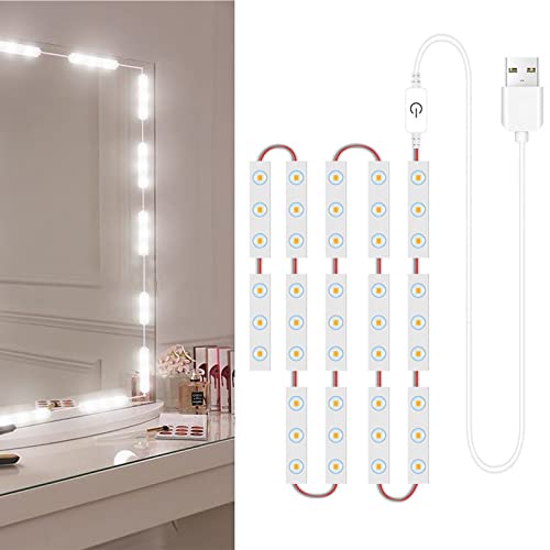 14 luci LED per specchio da trucco, dimmerabili, controllo tattile, con striscia di cavo USB, per bagno, toeletta, camera da letto, barbieri