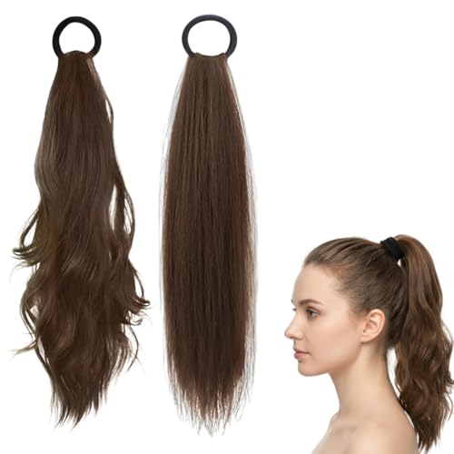 KAHZOR 2 pezzi Extension,Coda Finta,Finti,Code Finte per Capelli,Liscia e Ondulata,Extension Clip Con Fascia Elastica,Per Uso Quotidiano,Per Donne E Ragazze