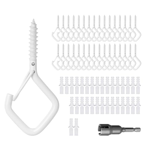 CANGCANG 30 Pièces Crochet a Visser avec Boucle de Sécurité,Crochets à Vis, Piton à Visser,Crochets à Visser en Acier Inoxydable,crochet mural a visser pour Extérieur Lanternes Plantes(Blanc)