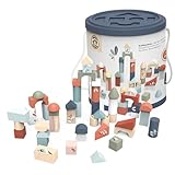 SPEEDY MONKEY 50 Pcs Wooden Building Block Set - + Bucket with Shape Sorting Lid | FSC Certified Wood | Non-Toxic Paint |Fun Toys for 1 Year Old Boys & Girls - Perfect 1 Year Old Boy Toys