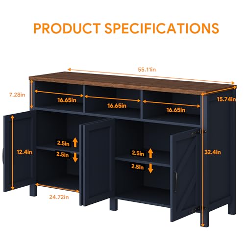 image for knoworld Buffet Sideboard with Storage Farmhouse with 4 Doors, 55'' La