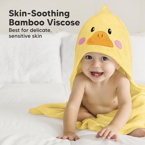 Image of KeaBabies Hooded Baby Towel for Newborn, Baby Bath Towels (Duck, 30x30) | Viscose Derived from Bamboo, Large Baby Towels with Hood, Boys, Girls, Toddler, Soft Absorbent Baby Bath Essentials