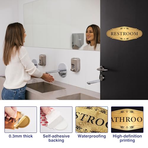 image for LUHIMO Restroom Sign Sticker for Business & Home, Self-Adhesive Brushe