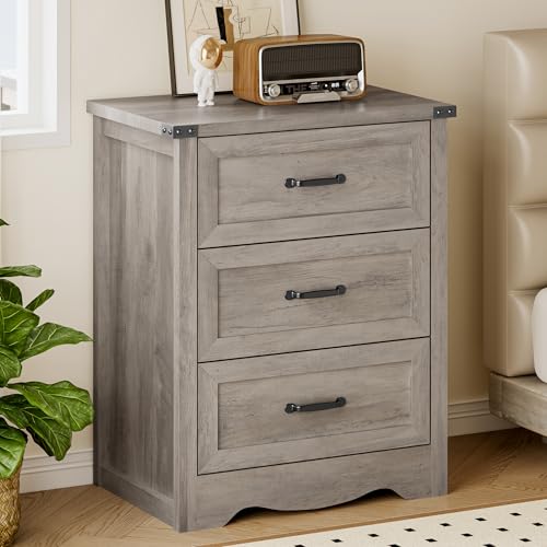 BORNOON 3-Drawer Dresser for Bedroom, Small Wooden Chest of Drawers with Metal Handles, Narrow Storage Cabinet with Anti-Tipping Design, Sturdy Dresser Organizer for Closet, Living Room, Entryway