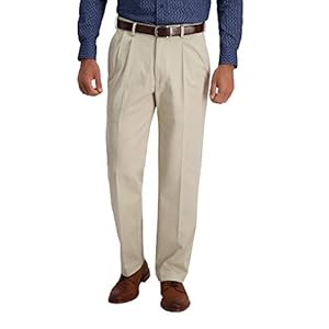 Haggar Men’s Iron Free Premium Khaki Classic Fit Pleat Front Expandable Waist Casual Pant (Regular and Big & Tall Sizes)