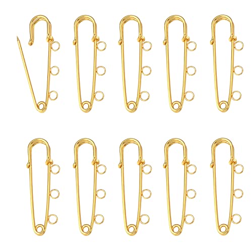 Brooch 3/4/5/7 Holes With Rhinestone Jewelry For Women Safety Pin Suit For Wedding Jeans Sweater Shawl Clips 10 Pcs Yellow Gold Plated 3 Holes 2.0 Inch #TOP7