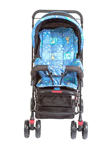 Image of Mee Mee Easy to Push Baby Stroller Pram with Quick One Hand Folding | Comfortable Seating | Fully Rotating Wheels | Feeding Tray for New Born Baby /Kids, 0-4 Years | Purple (Blue)