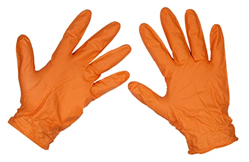 Sealey SSP56XL Orange Diamond Grip Extra-Thick Nitrile Powder-Free Gloves X-Large - Pack of 50