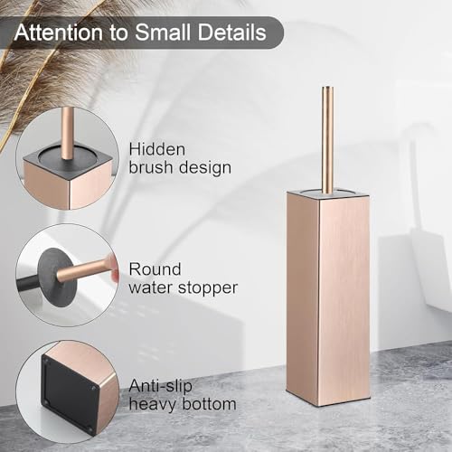 BGL Standing Toilet Brush and Holder Rose Gold Aluminium Toilet Bowl Cleaner Brush and Holder for Bathroom Storage and Organization, Square Design Sturdy and Space Saving by BGL - Used condition - Image 6