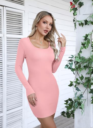 Image of Valiamcep Womens Summer Dresses Square Neck Short Sleeve Ribbed Knit Slim Fitted Basic Bodycon Mini Pencil Dress