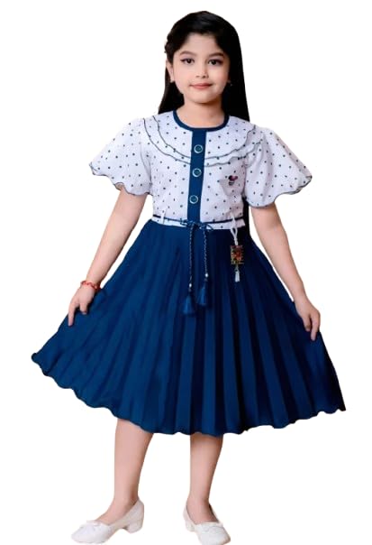 Image of Kids Girls Cotton Linen Knee Length Frock Dress