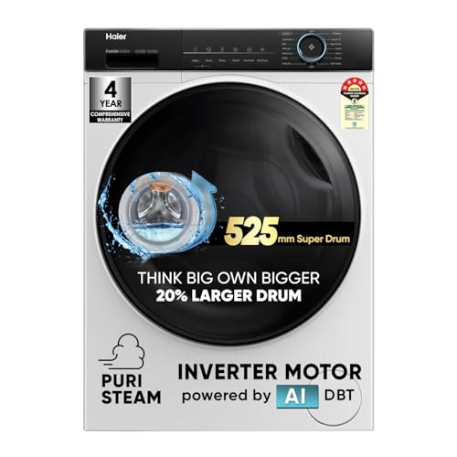 Haier 8 kg 5 Star Powered by AI-DBT with PuriSteam, 525mm Super Drum Fully Automatic Front Load...