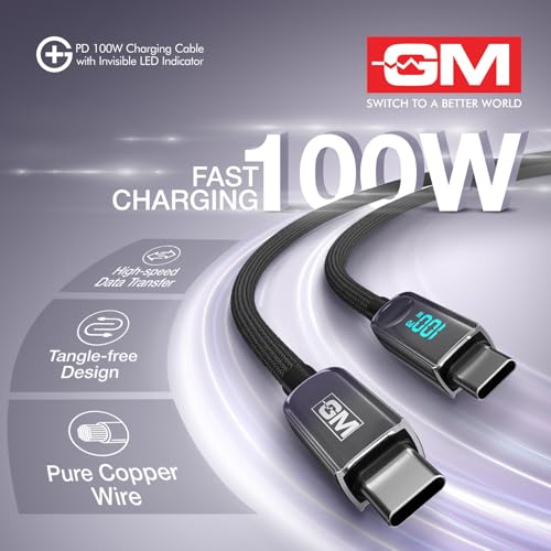 GM G+ PD 100W Invisible LED Indicator C-C Cable BLACK - Image 5