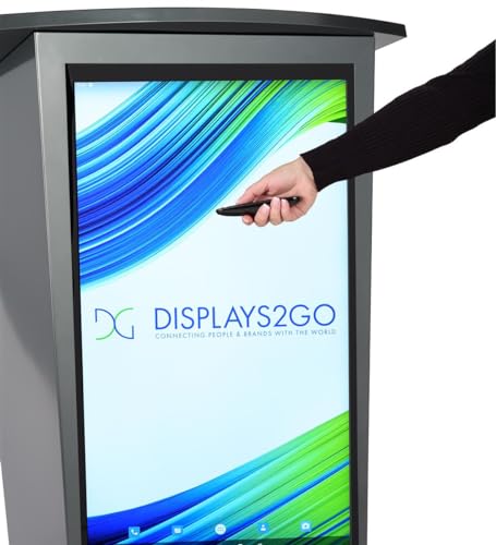 Image of Displays2go 43 inch Digital Podium with LCD Screen, Android 14 OS, Built-in Shelf - Graphite