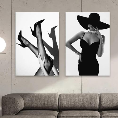 Affiche noir et blanc femme au style vintage de qualité supérieure pour salon et chambre