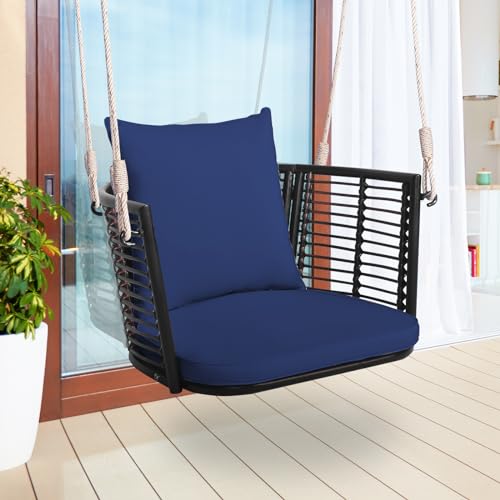 Image of Tangkula Outdoor Hanging Porch Swing with Cushions, Single Person, Navy
