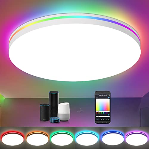 Lámpara de techo inteligente LED regulable Φ22, RGB, lámpara de techo regulable compatible con Alexa, Google Home, cambio de color RGB, 18 W, 1500 lm, salón, habitación de los niños Cover