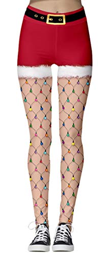 Preisvergleich Produktbild Ocean Plus Damen Leggings Yoga Jogging Weihnachtsserie Digitaldruck Stretch Hosen Trainingshose Fitnesshose (XL, Laterne)