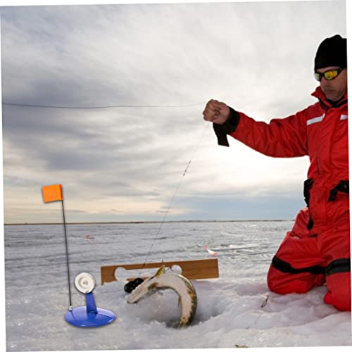 Visronde Tip omhoog, ijsvisserij tip-up visstang rond met oranje vlag ijsvis tackle blauw gewone model 2 stks, visstang - Image 8