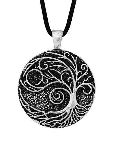 HAQUIL Vintage Antique Tree of Life Pendant Necklace, Faux Leather