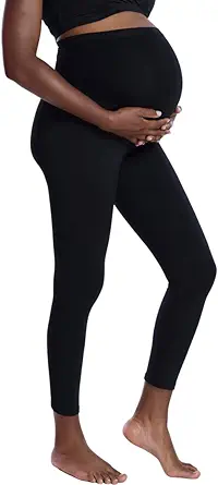 Motherhood Maternity Women's Essential Stretch Cotton Lounge Full Length Secret Fit Over the Belly Pregnancy Leggings