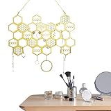 Gidenfly Support de rangement pour clous | Support de boucle d'oreille en nid d'abeille suspendu en bois avec trous | Présentoirs de bijoux Beehive pour vestiaire, entrée
