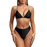 Dolayci Deep V Bikini Front Closure Halter Swimsuit Set Adjustable Straps String Thong Bathing Suit for Women