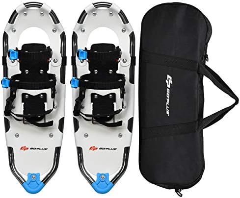 Goplus 21"/25"/30" Snowshoes for Men and Women, Lightweight Aluminum Alloy All Terrain Snow Shoes with Adjustable Ratchet Bindings with Carrying Tote Bag (White, 21")