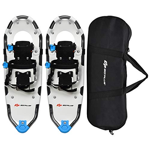 Goplus 21"/25"/30" Snowshoes For Men And Women, Lightweight Aluminum Alloy All Terrain Snow Shoes With Adjustable Ratchet Bindings With Carrying Tote Bag (White, 21") #TOP28