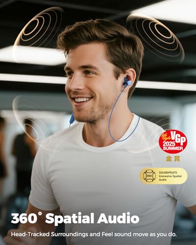 Image of SoundPEATS Q40 HD Sports Neckband Headphones with LDAC Hi-Res Audio & Bluetooth 6.0 Stable Connection, IP67 Waterproof Wireless Earbuds, 20H Playtime for Running Gym, Fast Charge Dual Pairing,Blue