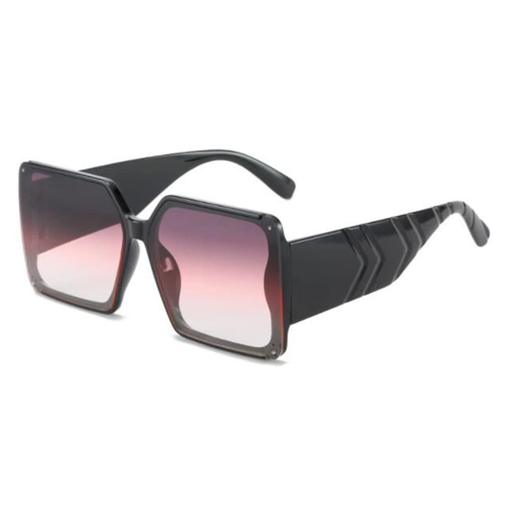 Square Large Frame UV Protection Sunshade Sunglasses for Men and Women Cute Wide Temples Sunglasses Black Frame Upper