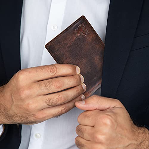 Men's Leather Wallet With Rfid Blocking 2 Id Windows In Full Grain Crazy Horse Leather #TOP4